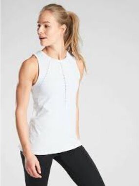 Athleta Foothill High Neck Split Back Tank Top Blush Pink Size Small White
